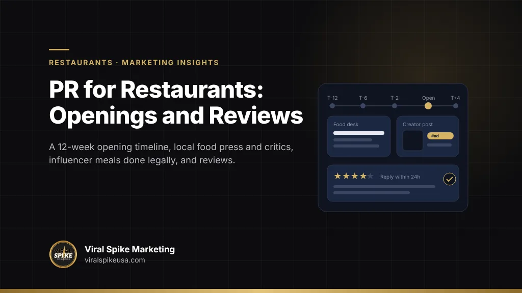 PR for restaurants: opening PR timeline, local food press and critics, influencer meals with FTC disclosure, reviews and guaranteed placements